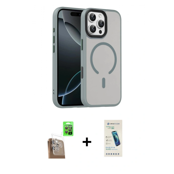 MARSİLYAN™- iPhone 16 Pro Max Kılıf Doruk Form Serisi - Şeffaf Pasifik Cam Ekran Koruyucu + Raze Metal Kamera Lens - CLTM