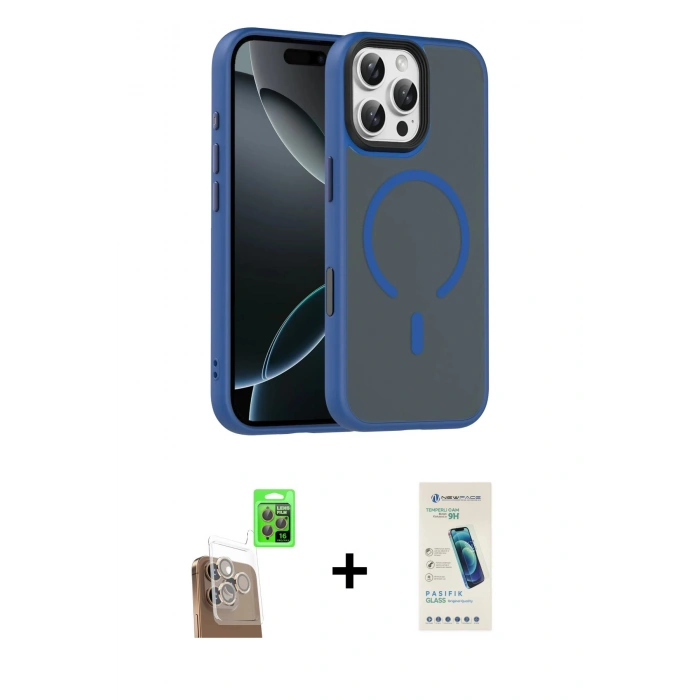 MARSİLYAN™- iPhone 16 Pro Max Kılıf Doruk Form Serisi - Şeffaf Pasifik Cam Ekran Koruyucu + Raze Metal Kamera Lens - CLTM