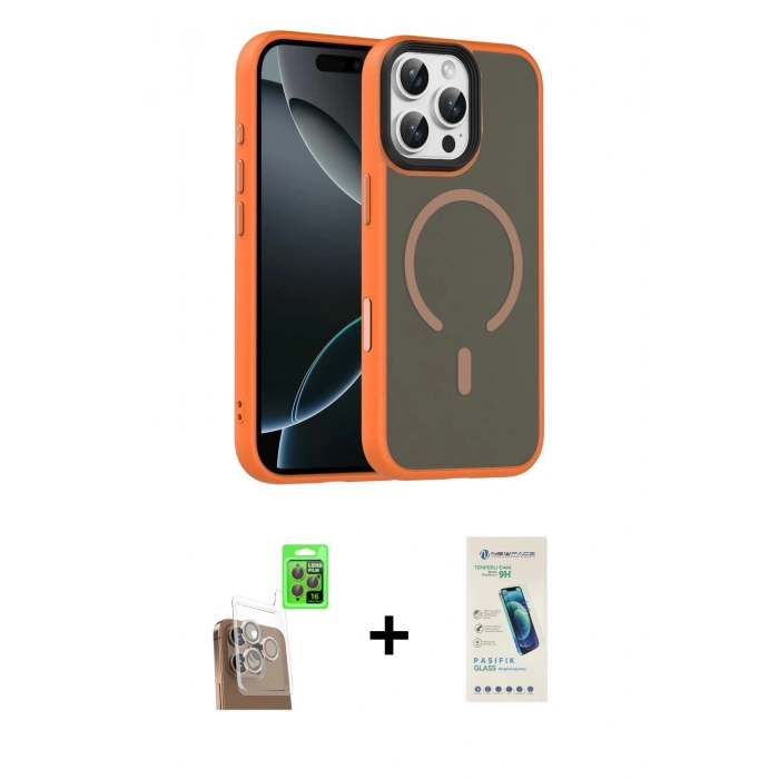MARSİLYAN™- iPhone 16 Pro Max Kılıf Doruk Form Serisi - Şeffaf Pasifik Cam Ekran Koruyucu + Raze Metal Kamera Lens - CLTM