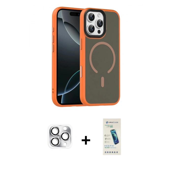 MARSİLYAN™- iPhone 16 Pro Max Kılıf Doruk Form Serisi - Şeffaf Pasifik Cam Ekran Koruyucu + Pers Alüminyum Kamera Lens - GS