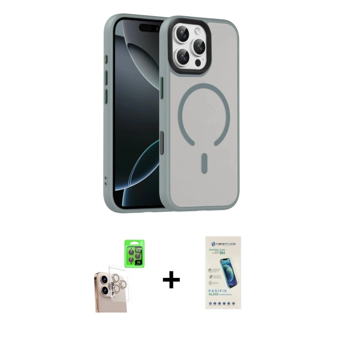 MARSİLYAN™- iPhone 16 Pro Max Kılıf Doruk Form Serisi - Şeffaf Pasifik Cam Ekran Koruyucu + Raze Metal Kamera Lens - NLGY