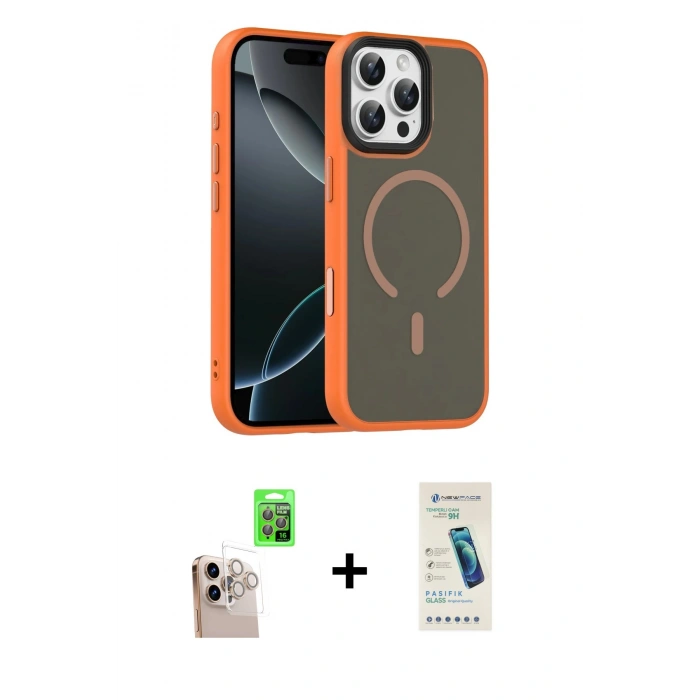 MARSİLYAN™- iPhone 16 Pro Max Kılıf Doruk Form Serisi - Şeffaf Pasifik Cam Ekran Koruyucu + Raze Metal Kamera Lens - NLGY