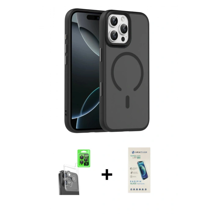 MARSİLYAN™- iPhone 16 Pro Max Kılıf Doruk Form Serisi - Şeffaf Pasifik Cam Ekran Koruyucu + Raze Metal Kamera Lens - SH