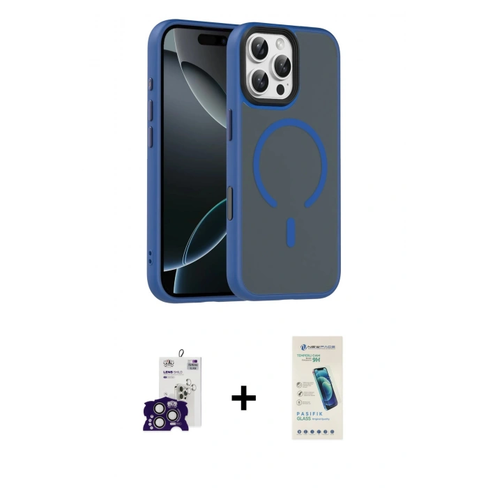 MARSİLYAN™- iPhone 16 Pro Max Kılıf Doruk Form Serisi - Şeffaf Pasifik Cam Ekran Koruyucu + Bilvis Titan Kamera Lens - TMGI