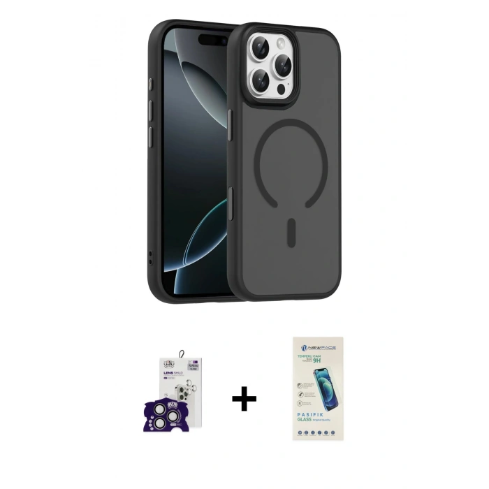 MARSİLYAN™- iPhone 16 Pro Max Kılıf Doruk Form Serisi - Şeffaf Pasifik Cam Ekran Koruyucu + Bilvis Titan Kamera Lens - TMGI