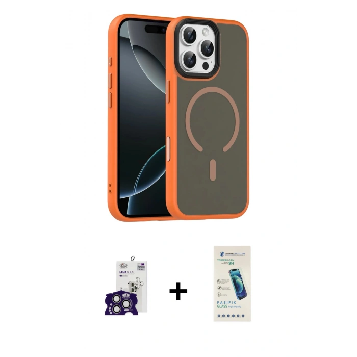 MARSİLYAN™- iPhone 16 Pro Max Kılıf Doruk Form Serisi - Şeffaf Pasifik Cam Ekran Koruyucu + Bilvis Titan Kamera Lens - TMGI