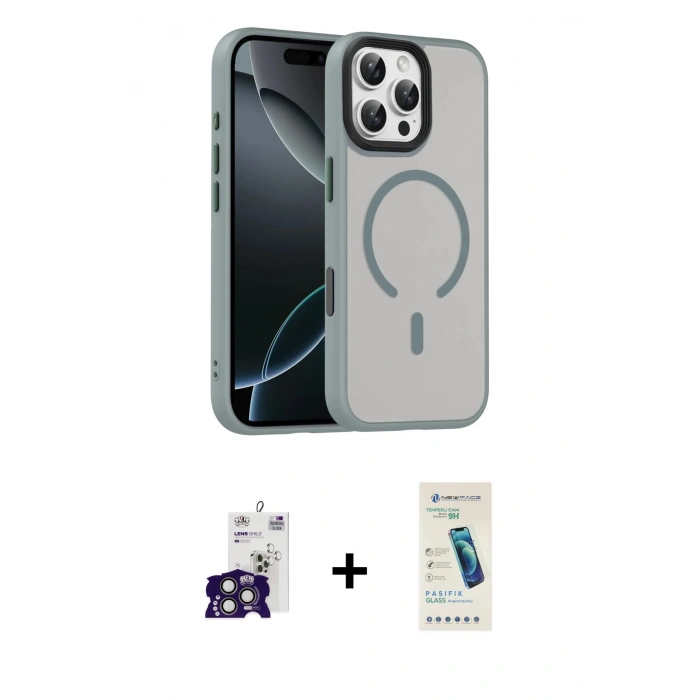 MARSİLYAN™- iPhone 16 Pro Max Kılıf Doruk Form Serisi - Şeffaf Pasifik Cam Ekran Koruyucu + Bilvis Titan Kamera Lens - TMGI