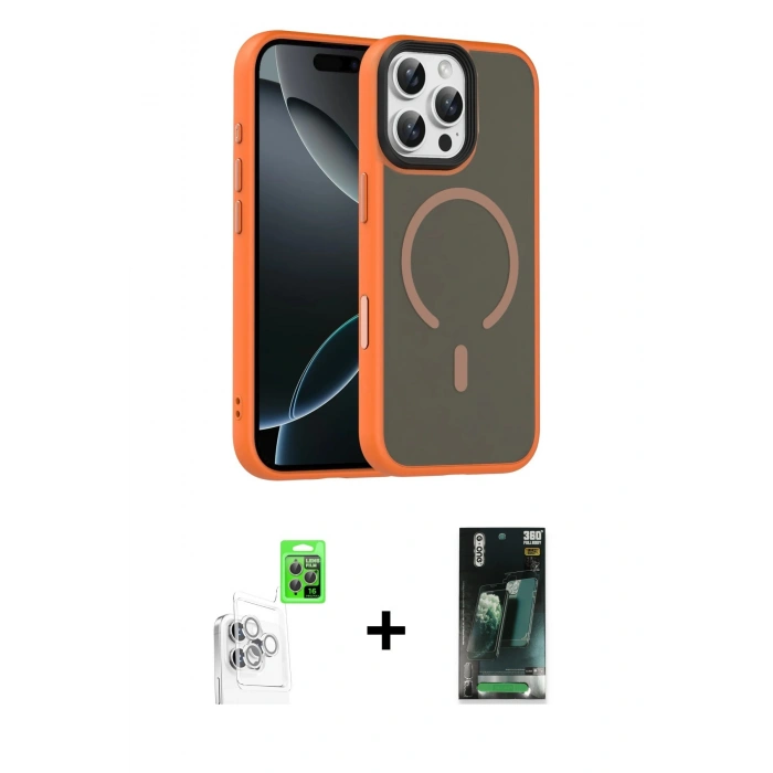 MARSİLYAN™- iPhone 16 Pro Max Kılıf Doruk Form Serisi - Siyah 360 Mat Full Body Arka Koruyucu + Raze Metal Kamera Lens - BZ