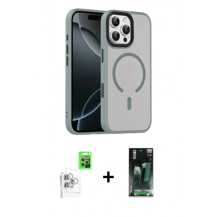 MARSİLYAN™- iPhone 16 Pro Max Kılıf Doruk Form Serisi - Siyah 360 Mat Full Body Arka Koruyucu + Raze Metal Kamera Lens - BZ