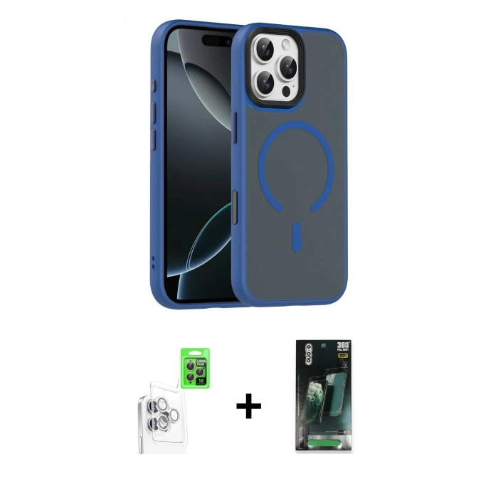 MARSİLYAN™- iPhone 16 Pro Max Kılıf Doruk Form Serisi - Siyah 360 Mat Full Body Arka Koruyucu + Raze Metal Kamera Lens - BZ