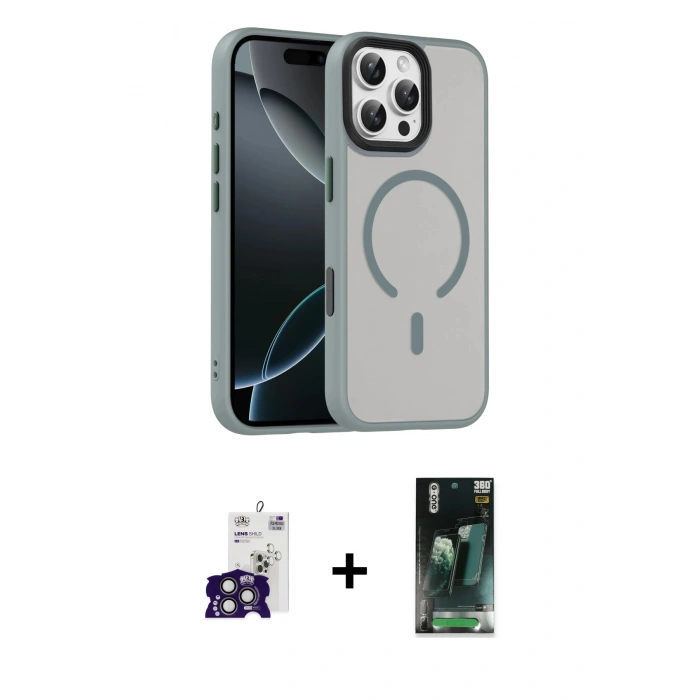 MARSİLYAN™- iPhone 16 Pro Max Kılıf Doruk Form Serisi - Siyah 360 Mat Full Body Arka Koruyucu + Bilvis Titan Kamera Lens - TMGI