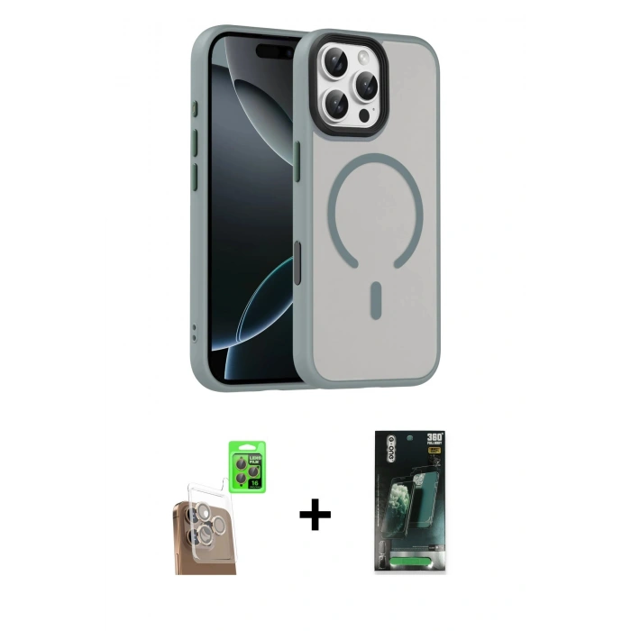 MARSİLYAN™- iPhone 16 Pro Max Kılıf Doruk Form Serisi - Siyah 360 Mat Full Body Arka Koruyucu + Raze Metal Kamera Lens - CLTM