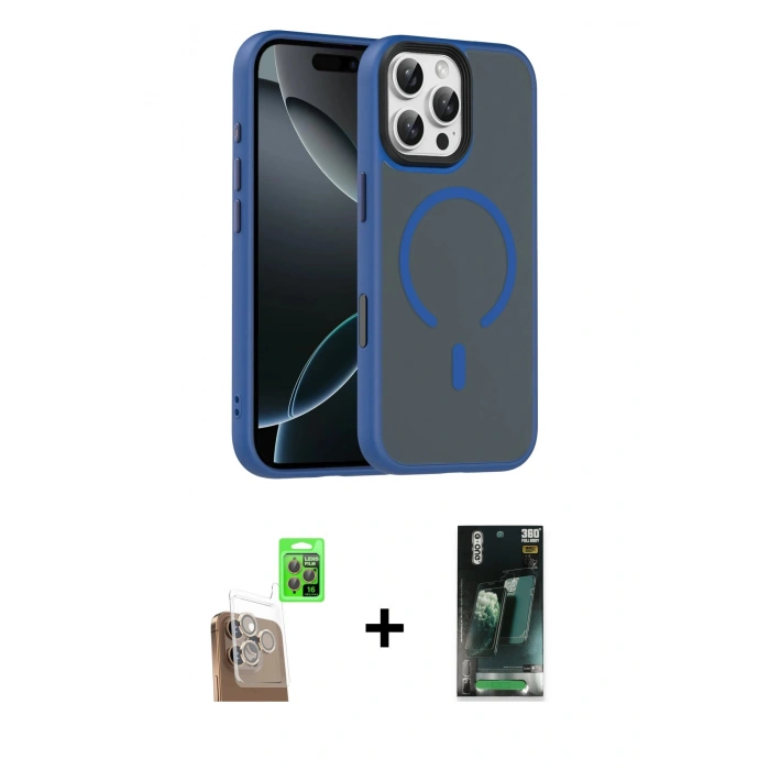 MARSİLYAN™- iPhone 16 Pro Max Kılıf Doruk Form Serisi - Siyah 360 Mat Full Body Arka Koruyucu + Raze Metal Kamera Lens - CLTM