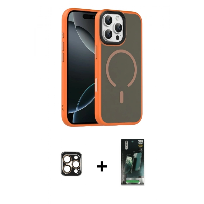 MARSİLYAN™- iPhone 16 Pro Max Kılıf Doruk Form Serisi - Siyah 360 Mat Full Body Arka Koruyucu + PVD Metal Kamera Lens - GD