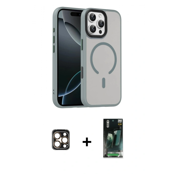 MARSİLYAN™- iPhone 16 Pro Max Kılıf Doruk Form Serisi - Siyah 360 Mat Full Body Arka Koruyucu + PVD Metal Kamera Lens - GD