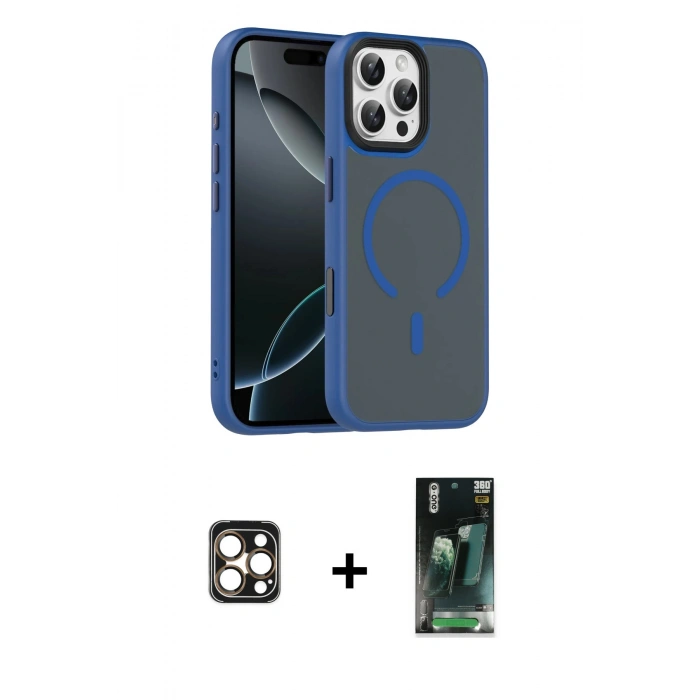 MARSİLYAN™- iPhone 16 Pro Max Kılıf Doruk Form Serisi - Siyah 360 Mat Full Body Arka Koruyucu + PVD Metal Kamera Lens - GD