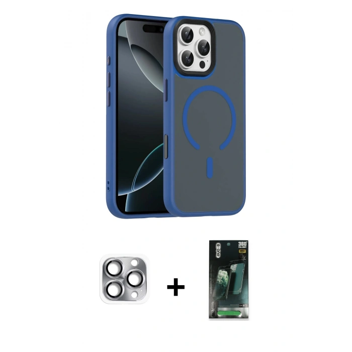MARSİLYAN™- iPhone 16 Pro Max Kılıf Doruk Form Serisi - Siyah 360 Mat Full Body Arka Koruyucu + Pers Alüminyum Kamera Lens - GI