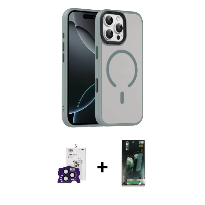MARSİLYAN™- iPhone 16 Pro Max Kılıf Doruk Form Serisi - Siyah 360 Mat Full Body Arka Koruyucu + Bilvis Titan Kamera Lens - SH