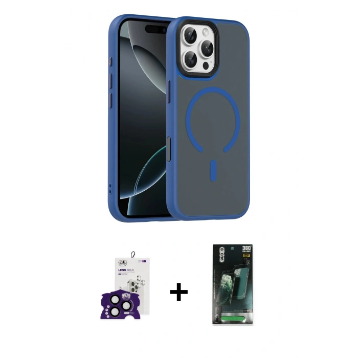 MARSİLYAN™- iPhone 16 Pro Max Kılıf Doruk Form Serisi - Siyah 360 Mat Full Body Arka Koruyucu + Bilvis Titan Kamera Lens - SH