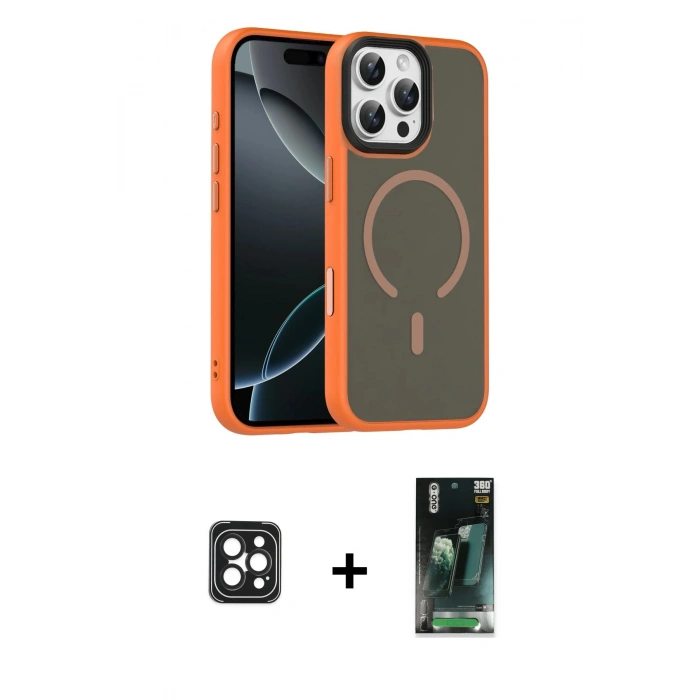 MARSİLYAN™- iPhone 16 Pro Max Kılıf Doruk Form Serisi - Siyah 360 Mat Full Body Arka Koruyucu + PVD Metal Kamera Lens - SH
