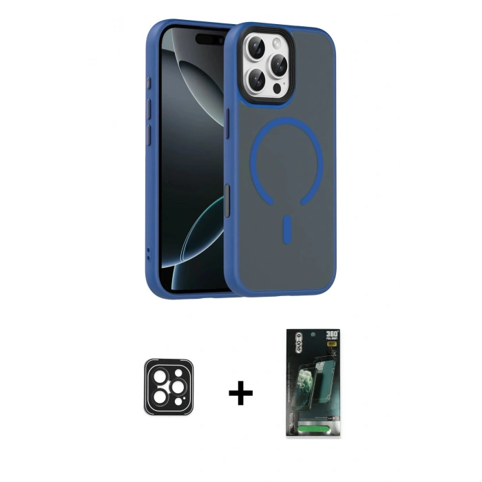 MARSİLYAN™- iPhone 16 Pro Max Kılıf Doruk Form Serisi - Siyah 360 Mat Full Body Arka Koruyucu + PVD Metal Kamera Lens - SH