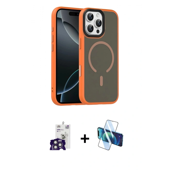 MARSİLYAN™- iPhone 16 Pro Max Kılıf Doruk Form Serisi - Siyah 3D Antistatik Cam Ekran Koruyucu + Bilvis Titan Kamera Lens - TMGI