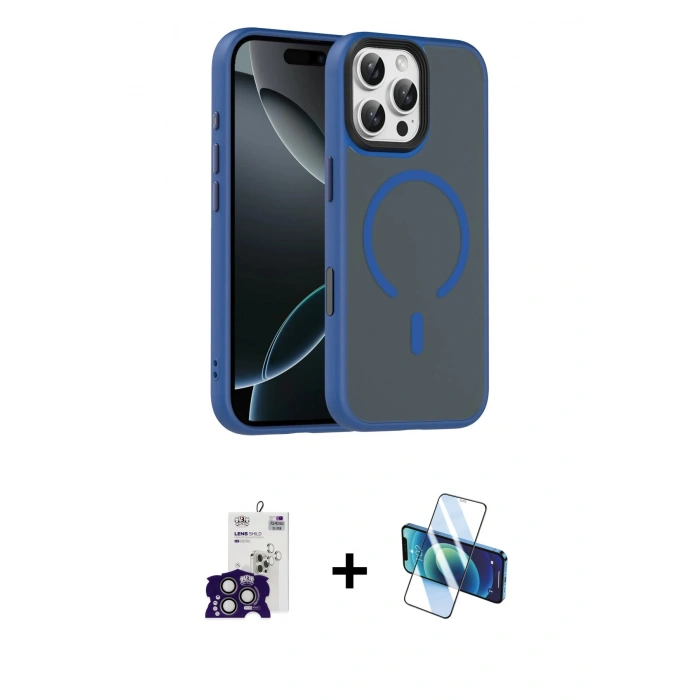 MARSİLYAN™- iPhone 16 Pro Max Kılıf Doruk Form Serisi - Siyah 3D Antistatik Cam Ekran Koruyucu + Bilvis Titan Kamera Lens - TMGI