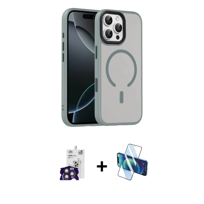 MARSİLYAN™- iPhone 16 Pro Max Kılıf Doruk Form Serisi - Siyah 3D Antistatik Cam Ekran Koruyucu + Bilvis Titan Kamera Lens - TMGI