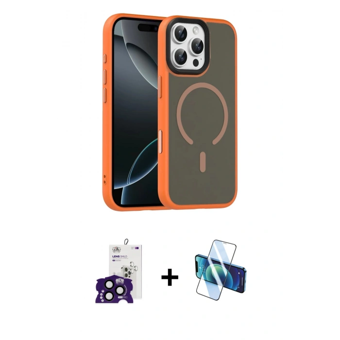 MARSİLYAN™- iPhone 16 Pro Max Kılıf Doruk Form Serisi - Siyah 3D Antistatik Cam Ekran Koruyucu + Bilvis Titan Kamera Lens - SH