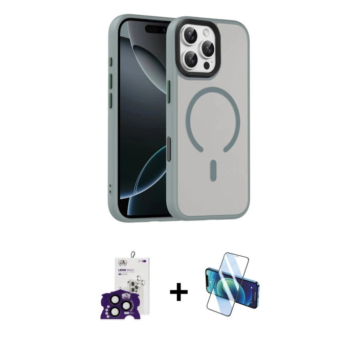 MARSİLYAN™- iPhone 16 Pro Max Kılıf Doruk Form Serisi - Siyah 3D Antistatik Cam Ekran Koruyucu + Bilvis Titan Kamera Lens - SH