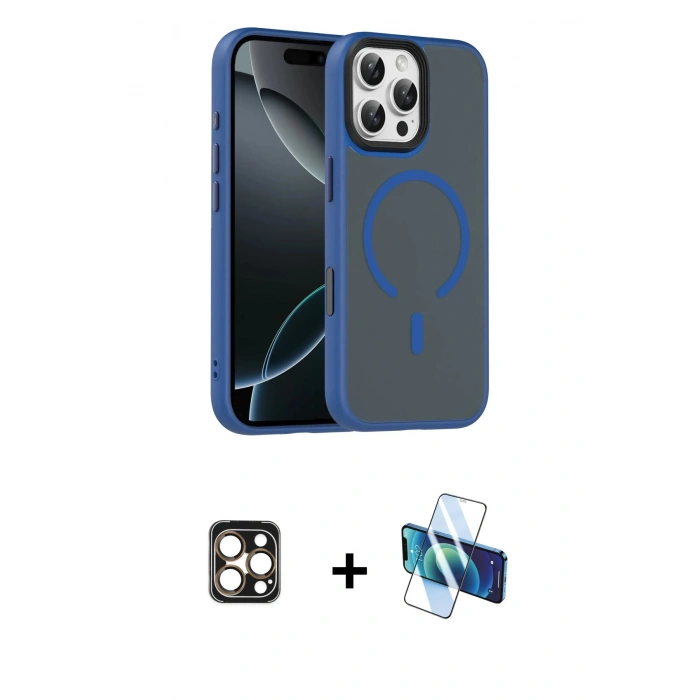 MARSİLYAN™- iPhone 16 Pro Max Kılıf Doruk Form Serisi - Siyah 3D Antistatik Cam Ekran Koruyucu + PVD Metal Kamera Lens - GD