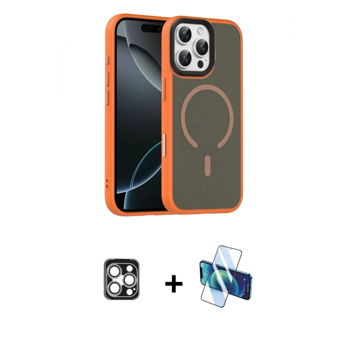 MARSİLYAN™- iPhone 16 Pro Max Kılıf Doruk Form Serisi - Siyah 3D Antistatik Cam Ekran Koruyucu + PVD Metal Kamera Lens - GS