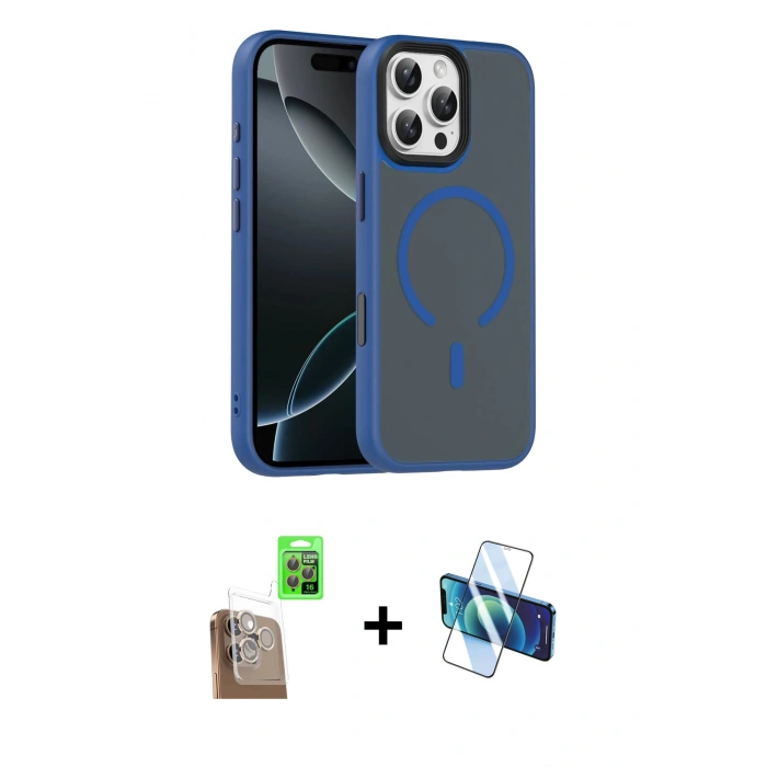 MARSİLYAN™- iPhone 16 Pro Max Kılıf Doruk Form Serisi - Siyah 3D Antistatik Cam Ekran Koruyucu + Raze Metal Kamera Lens - CLTM