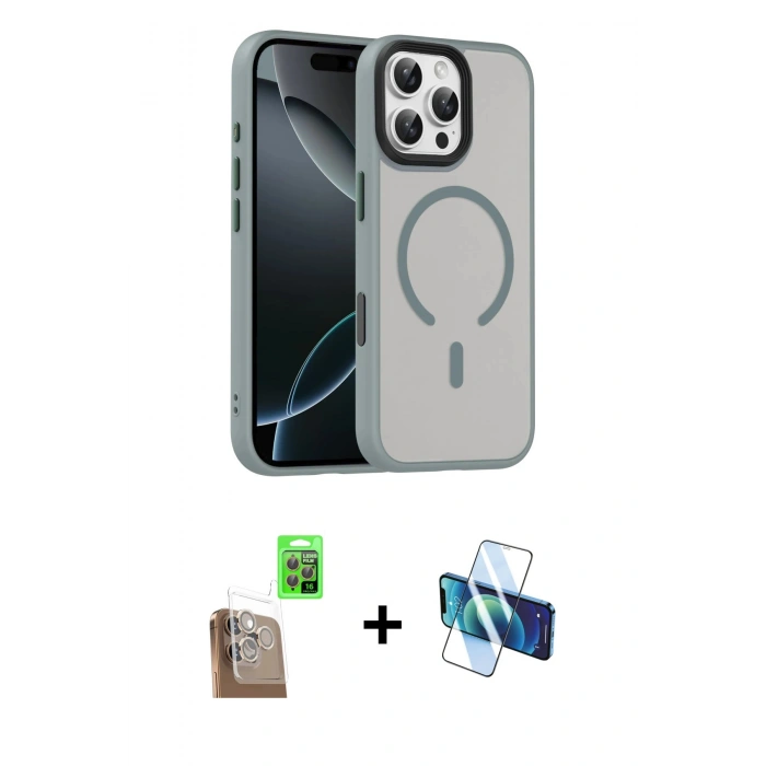 MARSİLYAN™- iPhone 16 Pro Max Kılıf Doruk Form Serisi - Siyah 3D Antistatik Cam Ekran Koruyucu + Raze Metal Kamera Lens - CLTM