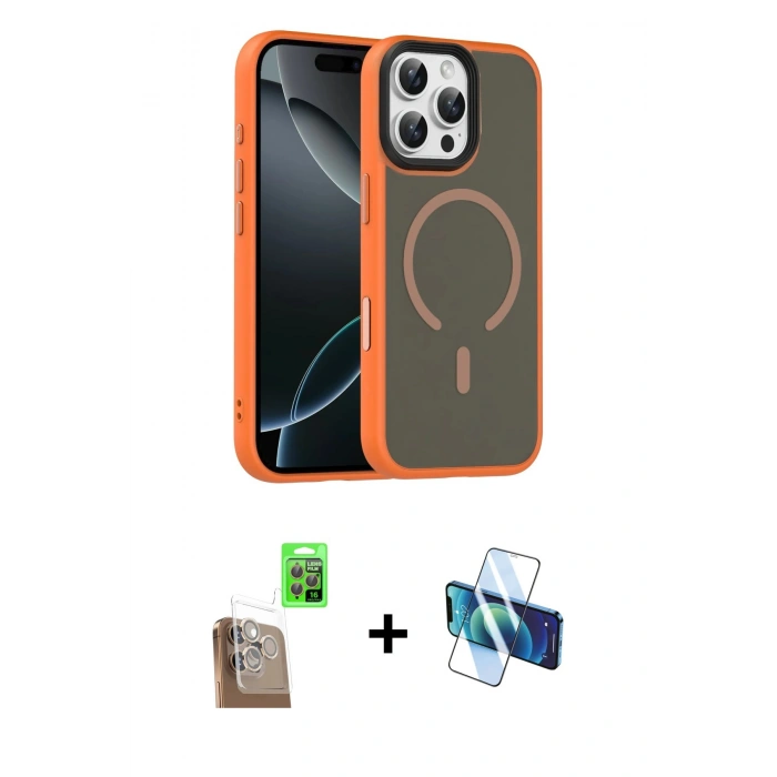 MARSİLYAN™- iPhone 16 Pro Max Kılıf Doruk Form Serisi - Siyah 3D Antistatik Cam Ekran Koruyucu + Raze Metal Kamera Lens - CLTM