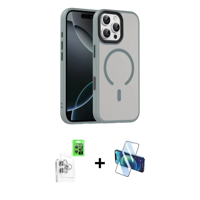 MARSİLYAN™- iPhone 16 Pro Max Kılıf Doruk Form Serisi - Siyah 3D Antistatik Cam Ekran Koruyucu + Raze Metal Kamera Lens - BZ