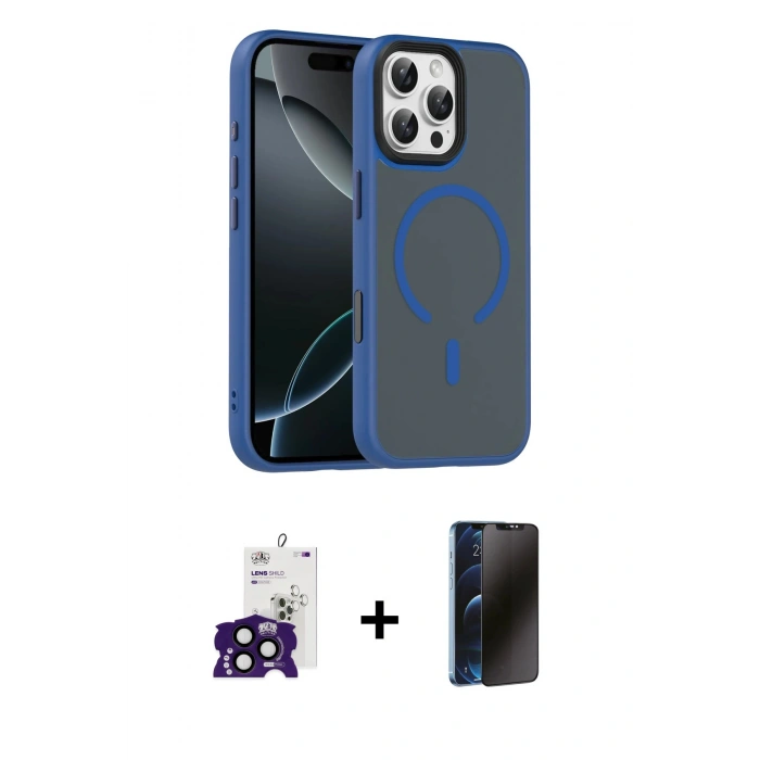 MARSİLYAN™- iPhone 16 Pro Max Kılıf Doruk Form Serisi - Siyah 3D Antistatik Hayalet Cam Ekran Koruyucu + Bilvis Titan Kamera Lens - SH
