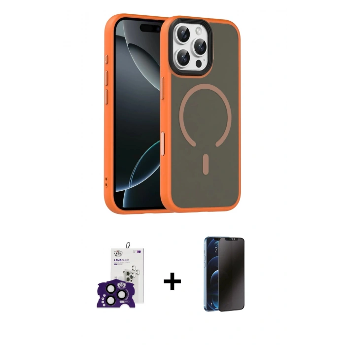 MARSİLYAN™- iPhone 16 Pro Max Kılıf Doruk Form Serisi - Siyah 3D Antistatik Hayalet Cam Ekran Koruyucu + Bilvis Titan Kamera Lens - SH