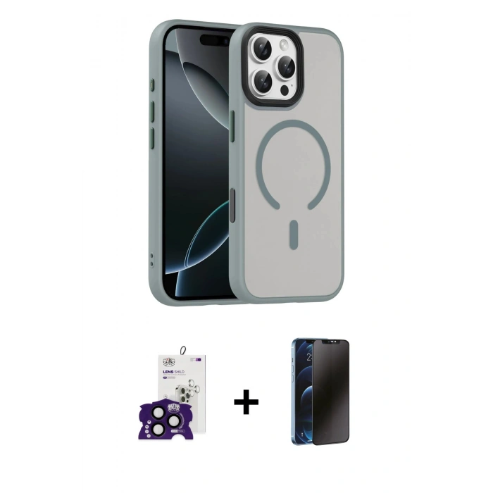 MARSİLYAN™- iPhone 16 Pro Max Kılıf Doruk Form Serisi - Siyah 3D Antistatik Hayalet Cam Ekran Koruyucu + Bilvis Titan Kamera Lens - SH