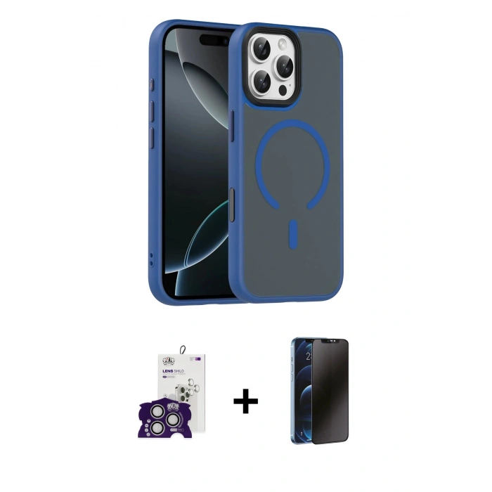 MARSİLYAN™- iPhone 16 Pro Max Kılıf Doruk Form Serisi - Siyah 3D Antistatik Hayalet Cam Ekran Koruyucu + Bilvis Titan Kamera Lens - GS