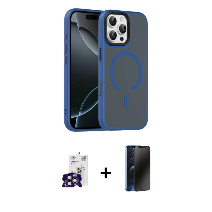 MARSİLYAN™- iPhone 16 Pro Max Kılıf Doruk Form Serisi - Siyah 3D Antistatik Hayalet Cam Ekran Koruyucu + Bilvis Titan Kamera Lens - TMGI