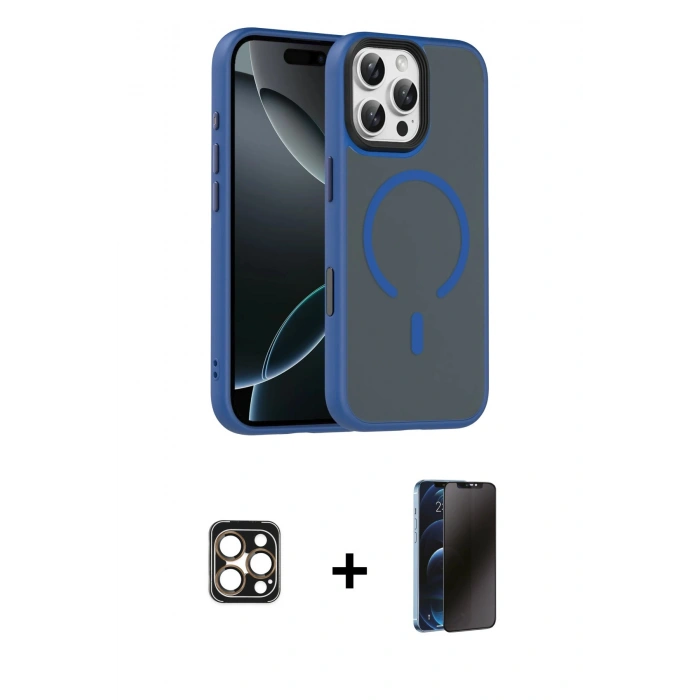 MARSİLYAN™- iPhone 16 Pro Max Kılıf Doruk Form Serisi - Siyah 3D Antistatik Hayalet Cam Ekran Koruyucu + PVD Metal Kamera Lens - GD