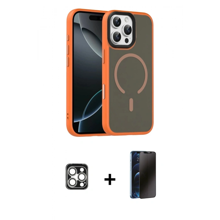 MARSİLYAN™- iPhone 16 Pro Max Kılıf Doruk Form Serisi - Siyah 3D Antistatik Hayalet Cam Ekran Koruyucu + PVD Metal Kamera Lens - GS