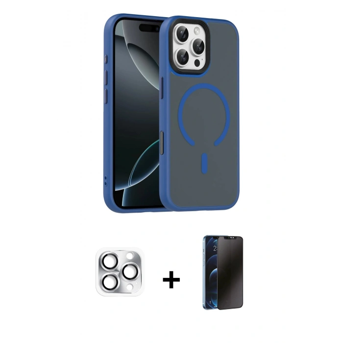 MARSİLYAN™- iPhone 16 Pro Max Kılıf Doruk Form Serisi - Siyah 3D Antistatik Hayalet Cam Ekran Koruyucu + Pers Alüminyum Kamera Lens - GS