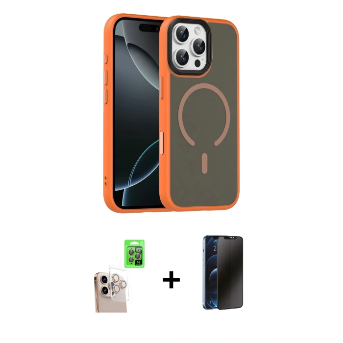 MARSİLYAN™- iPhone 16 Pro Max Kılıf Doruk Form Serisi - Siyah 3D Antistatik Hayalet Cam Ekran Koruyucu + Raze Metal Kamera Lens - NLGY