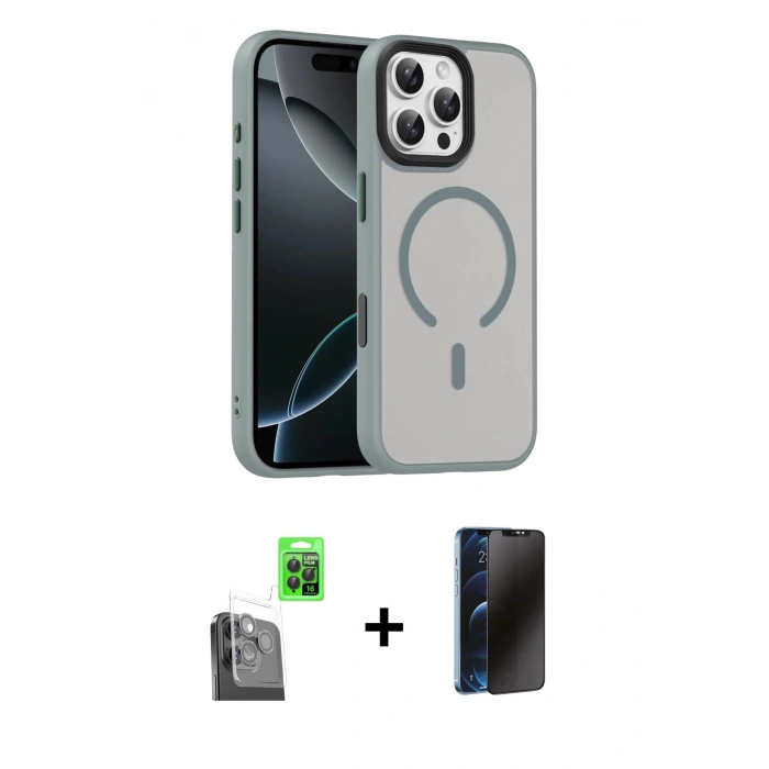 MARSİLYAN™- iPhone 16 Pro Max Kılıf Doruk Form Serisi - Siyah 3D Antistatik Hayalet Cam Ekran Koruyucu + Raze Metal Kamera Lens - SH