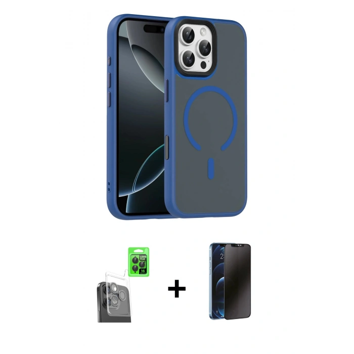 MARSİLYAN™- iPhone 16 Pro Max Kılıf Doruk Form Serisi - Siyah 3D Antistatik Hayalet Cam Ekran Koruyucu + Raze Metal Kamera Lens - SH