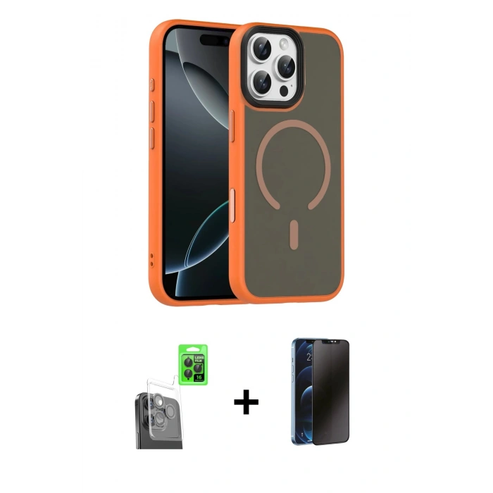MARSİLYAN™- iPhone 16 Pro Max Kılıf Doruk Form Serisi - Siyah 3D Antistatik Hayalet Cam Ekran Koruyucu + Raze Metal Kamera Lens - SH