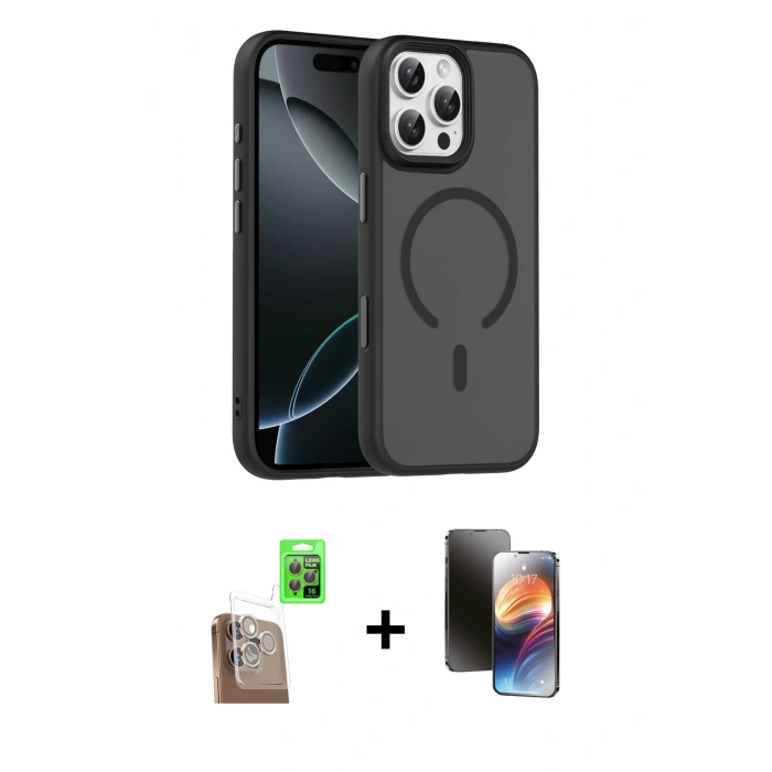 MARSİLYAN™- iPhone 16 Pro Max Kılıf Doruk Form Serisi - Siyah 3D Antistatik Mat Seramik Nano Ekran Koruyucu + Raze Metal Kamera Lens - CLTM