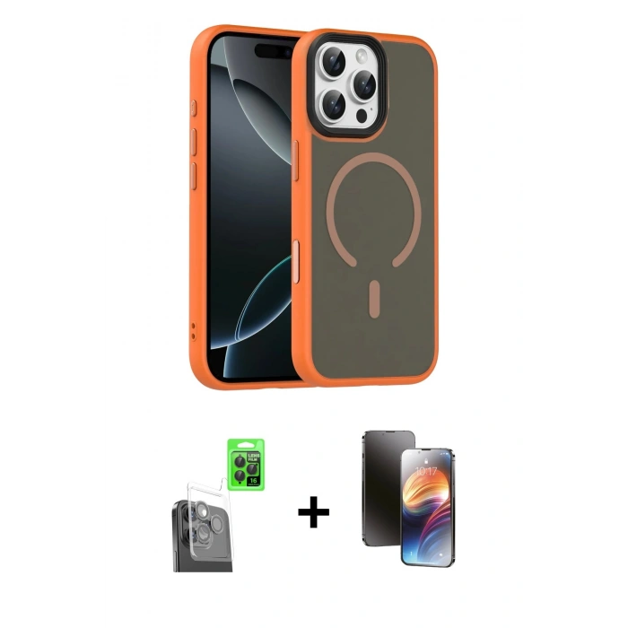 MARSİLYAN™- iPhone 16 Pro Max Kılıf Doruk Form Serisi - Siyah 3D Antistatik Mat Seramik Nano Ekran Koruyucu + Raze Metal Kamera Lens - SH